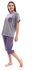 Andora Striped Short Sleeves Pajama Set - Heather Purple & Black
