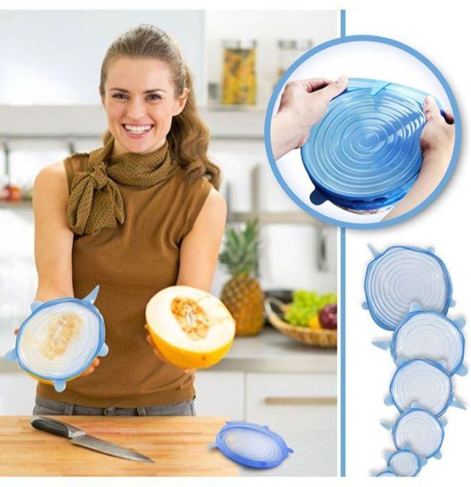 Stretchy, Airtight Silicone Lids For Keeping Food Fresh -6 Pecs