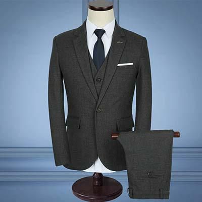 3-Piece Men's Suits Slim Fit 1-Button Suits Grey