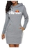 Fashion Printed Hooded Sweater Mid-Length Dress For Women Grey