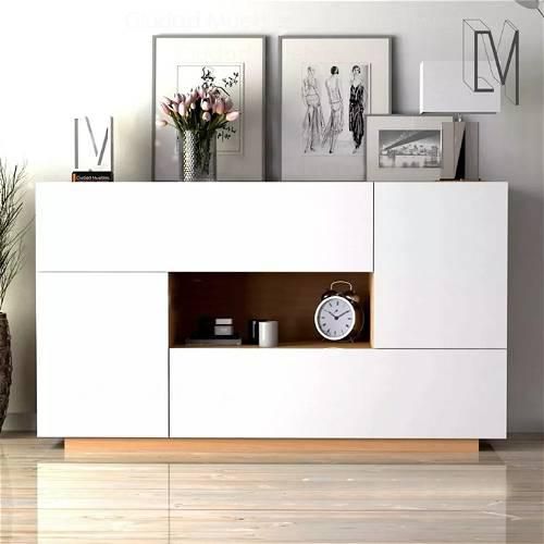 Modern Shoe Cabinet with open shelf, White & wood - HG50