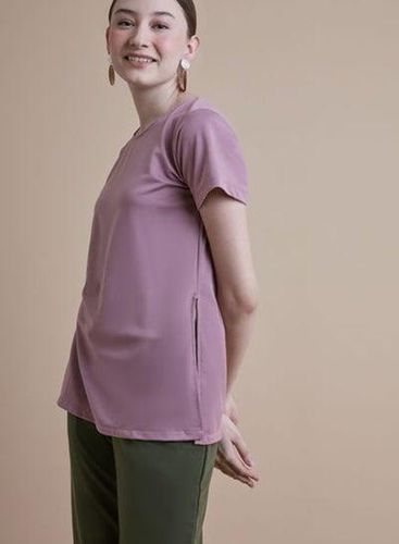 Solid Design Short Sleeves Top Purple