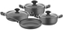 PAPILLA Fred 7-Piece Cookware Set Grey, Non-stick Granite Coating Cooking Set - Casserole, Flat Casserole, Maxi Fry Pan, Heavy Duty with Stay-Cool Handle, Gas, Stovetops Compatible for Family Meals
