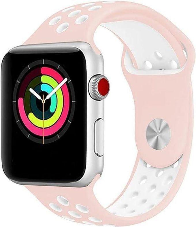 Sport Band Compatible with Apple Watch Band 42mm 44mm 45mm 49mm, Breathable Soft Silicone Replacement Strap Compatible with iWatch SE Series 8 7 6 5 4 3 2 1 (Pink & White)