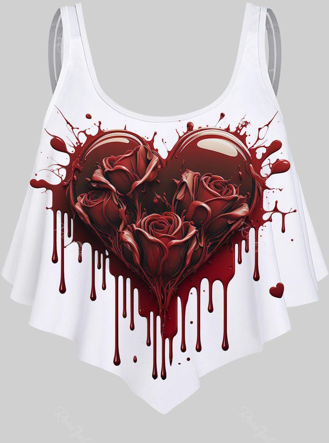 Gothic 3D Heart Rose Print Tankini Top - 5x