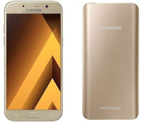 Samsung Galaxy A5 2017 Dual Sim - 32GB, 4G LTE, Gold with Samsung Fast Charging Battery Pack 5200mAh Gold
