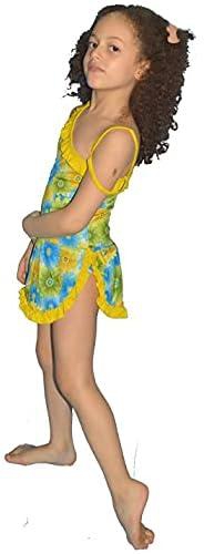 Polyester One-Piece Swimwear With Skirt For Girls, (Yellow, Green & Blue) code 334