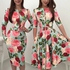 2019 Women Floral Print 3/4 Sleeve Chiffon Casual Loose Party Vintage Dress Pullover Summer Clothes