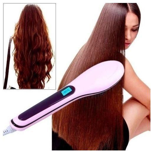 Professional Hair Straightener Comb/Brush - LCD Display Electric Heating Irons-Pink