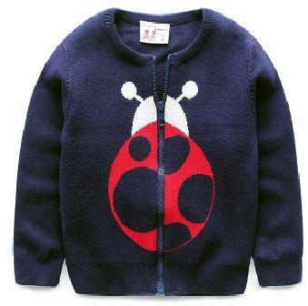 Ladybug Sweater For Girls (18-24 Months, Navy Blue)