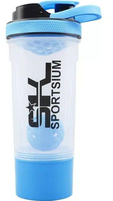 Sk زجاجة شيكر لمسحوق البروتين بمقبض وكرة الخفق ووحدة تخزين قابلة للفتح والقفل 700 مل، أزرق