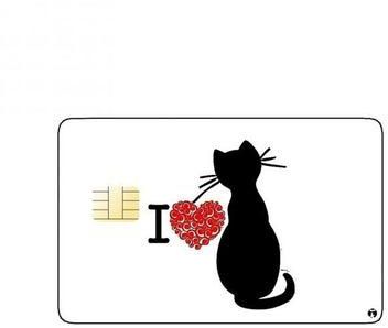 PRINTED BANK CARD STICKER I Love Cats With Black Cat Drawing