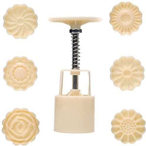 Cookie Press Mid-Autumn Festival Hand-Pressure Moon Cake Mould with 6 Pcs Mode Pattern for 1 Set - 50g Cookie Stamp Mooncake Mold Set - Cookie Stamps DIY Decoration Press Cake Cutter