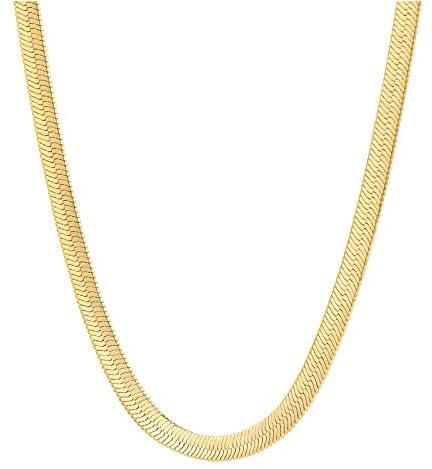 Fiusem Gold Necklace for Women, 14K Gold Plated Snake Chain Necklace Herringbone Choker Necklaces for Women, Metal, high polish,