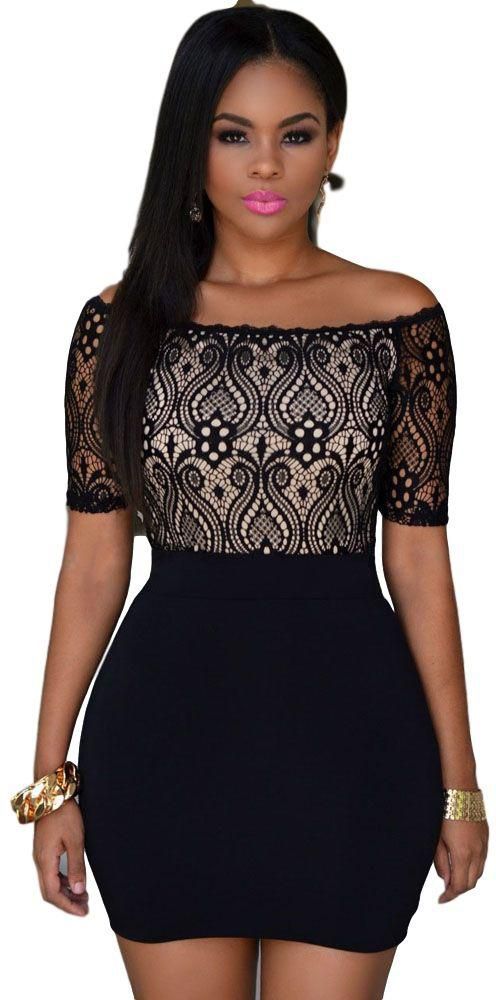Black Lace Top Off Shoulder Mini Dress