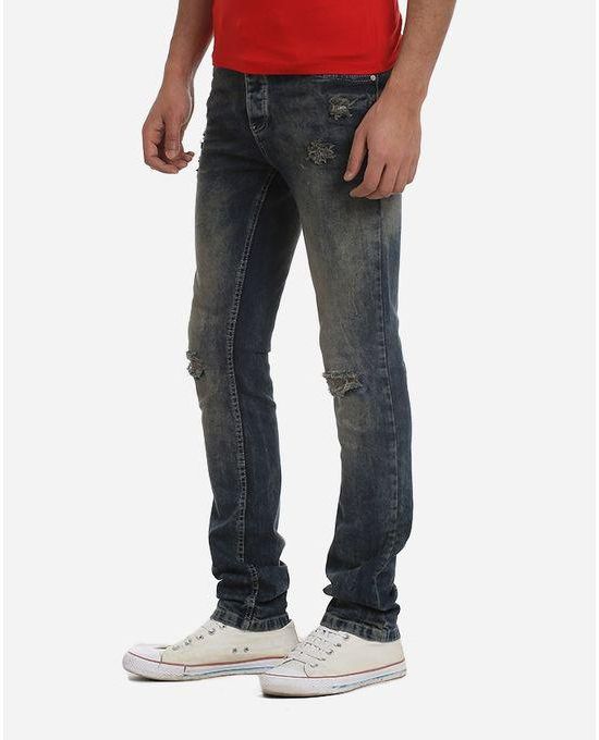 Leopardo Nero Ripped Washed Out Jeans - Dark Blue
