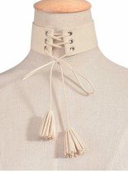 Artificial Leather Velvet Tassel Choker Necklace - Beige