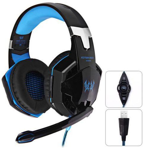 G2200 Gaming Headphone 7.1 Surround USB Vibration Game Headset Headband Headphone With Mic LED Light For PC Gamer(BLACK AND BLUE)