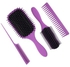 4-Piece Paddle Hair Brush Comb Set Purple/Black