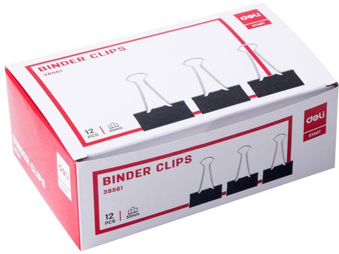 Deli E38561 Binder Clip 51mm – Black - 1 Box