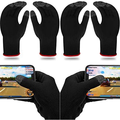 4 Pairs Game Gloves for Gaming Mobile Game Controllers Finger Gloves Set, Anti-Sweat Breathable Touch Finger Gloves Silver Fiber Material for Phone Games PUBG