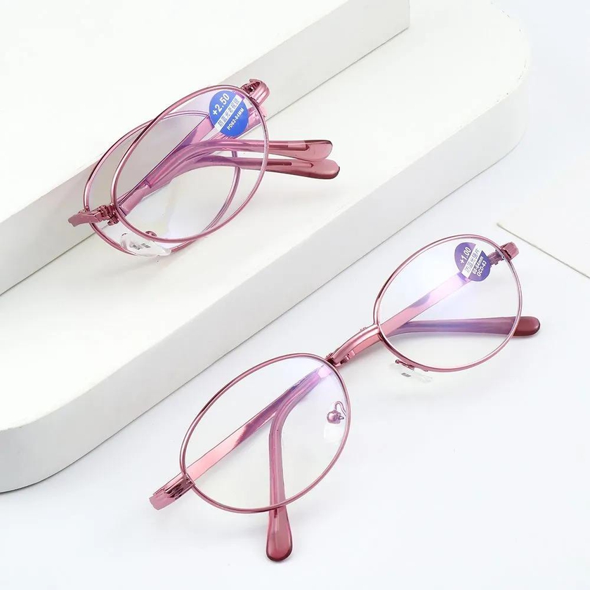 Women Portable Metal Folding Reading Glasses Anti-UV Blue Rays Presbyopia Eyeglasses with Glasses Case Vision Care