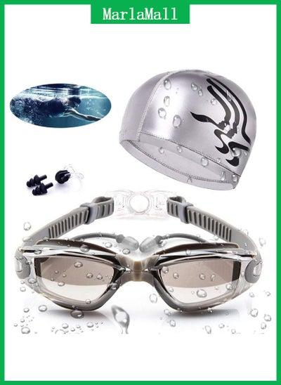 Swim Glasses Swim Cap for Long Hair Ear Plugs Sets Silver