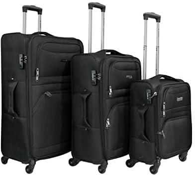 Sonada Lightweight Luggage 4 Wheels, ANTI Theft Digit Lock Softside Suitcase for travel (Set of 3, Black)