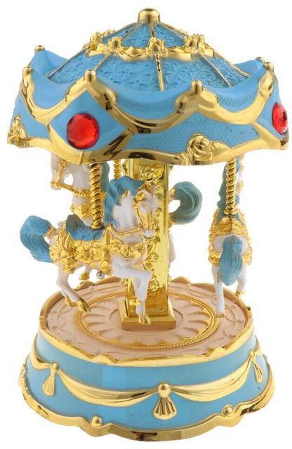 Carousel Wind Up Music Box Decoration Toys Gift (BLUE)