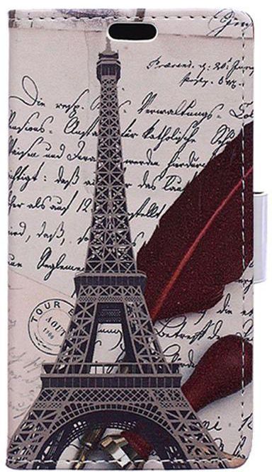 Generic Eiffel Tower and Quill Pen Leather Wallet Stand Case For Huawei G8