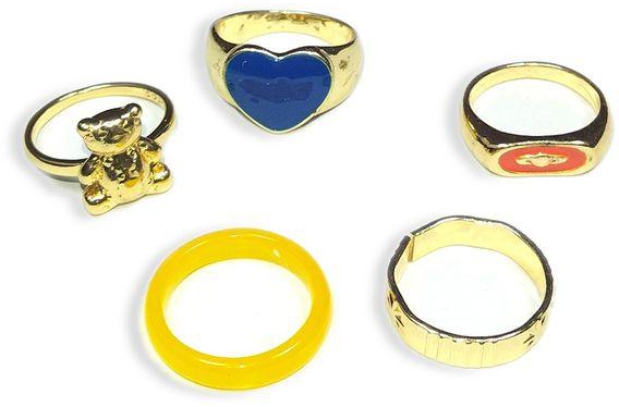 Ring Set Gold Color Heart And Bear Design For Women - 5 Pcs