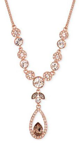 Givenchy Women's Rose Gold Tone Round And Pear Glass Stone Y Necklace
