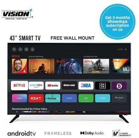 Vision Plus VP8843SF – 43″ FHD Frameless Android OS Smart TV – Black