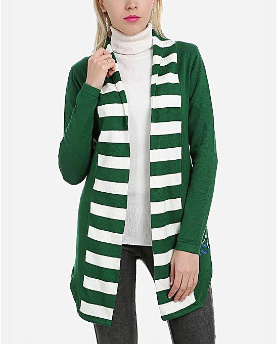 Goelia Striped Trim Cardigan - Green