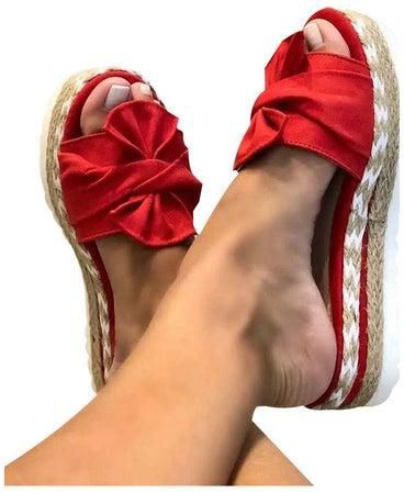 Women Fashion Summer Bow-knot Anti-Skid Sandals Red/Beige