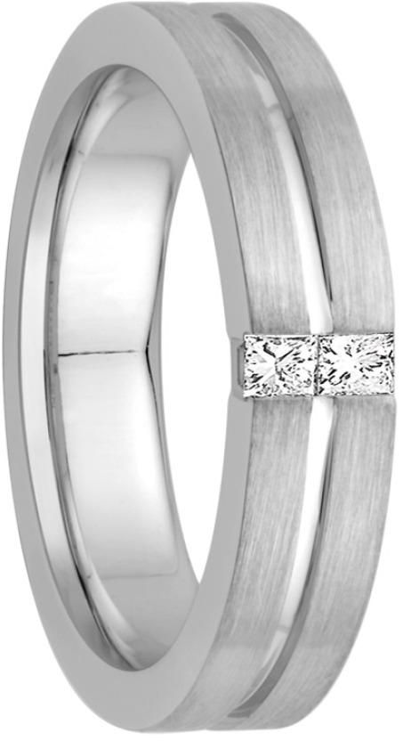 Paradiso - 18K White Gold 2 Row Face Cut Bar Set Centre Groove Partial Band for Women, with 0.06 Round Diamond