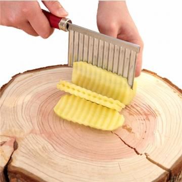 Potato Chip Dough Vegetable Crinkle Wavy Cutter Slicer Fruits Knife Food Stainless Steel silver as picture