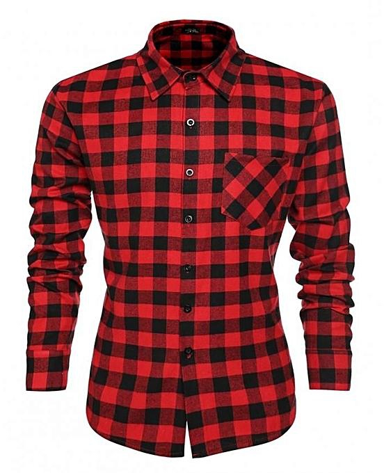 COOFANDY Casual Long Sleeve Plaid Shirt - Red