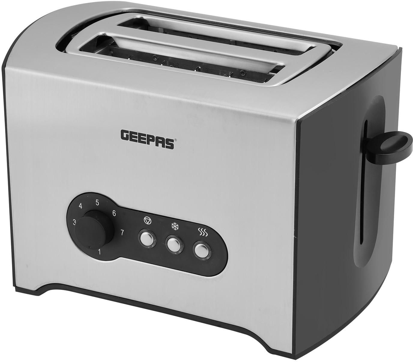 Geepas 900W 2 Slice Toaster - Stainless Steel Bread Toaster With High Lift Function - Reheat/Cancel/Defrost Function &amp; Removable Crumb Tray - Lift &amp; Lock Function, Wide 2 Slots