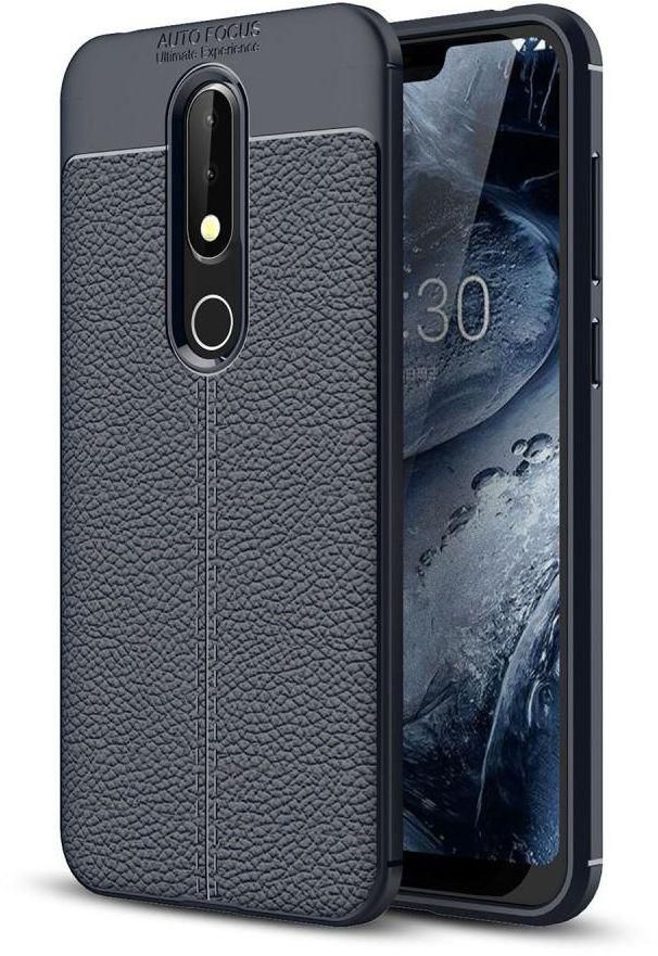 Nokia 6.1 Plus Leather Skin TPU Case Cover - Blue.
