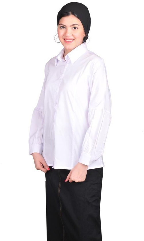 Casual -woman Solid Shirt Cotton Light Pump Sleeve -white