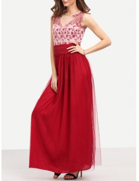 فستان واسع بوليستر أحمر