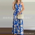 2023 Summer and Autumn Europe, America and Africa New Printed Backless Maxi Dress Socialite Style Printing Process High Waisted Big Swing Neckline Stylish and Comfortable