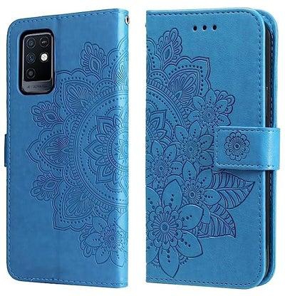 HuHa Case Cover Compatible For Infinix Note 10 7-petal Flowers Embossing Pattern Horizontal Flip PU Leather Case with Holder & Card Slots & Wallet & Photo Frame Blue