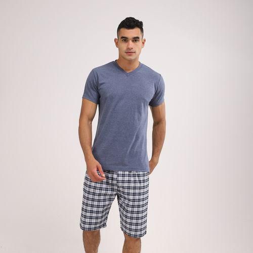 Kady Side Pocket Cotton Pajama Short Set - Navy Blue & White