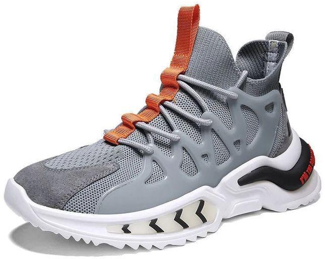 Trendy Men Laced Up Sneakers- Grey