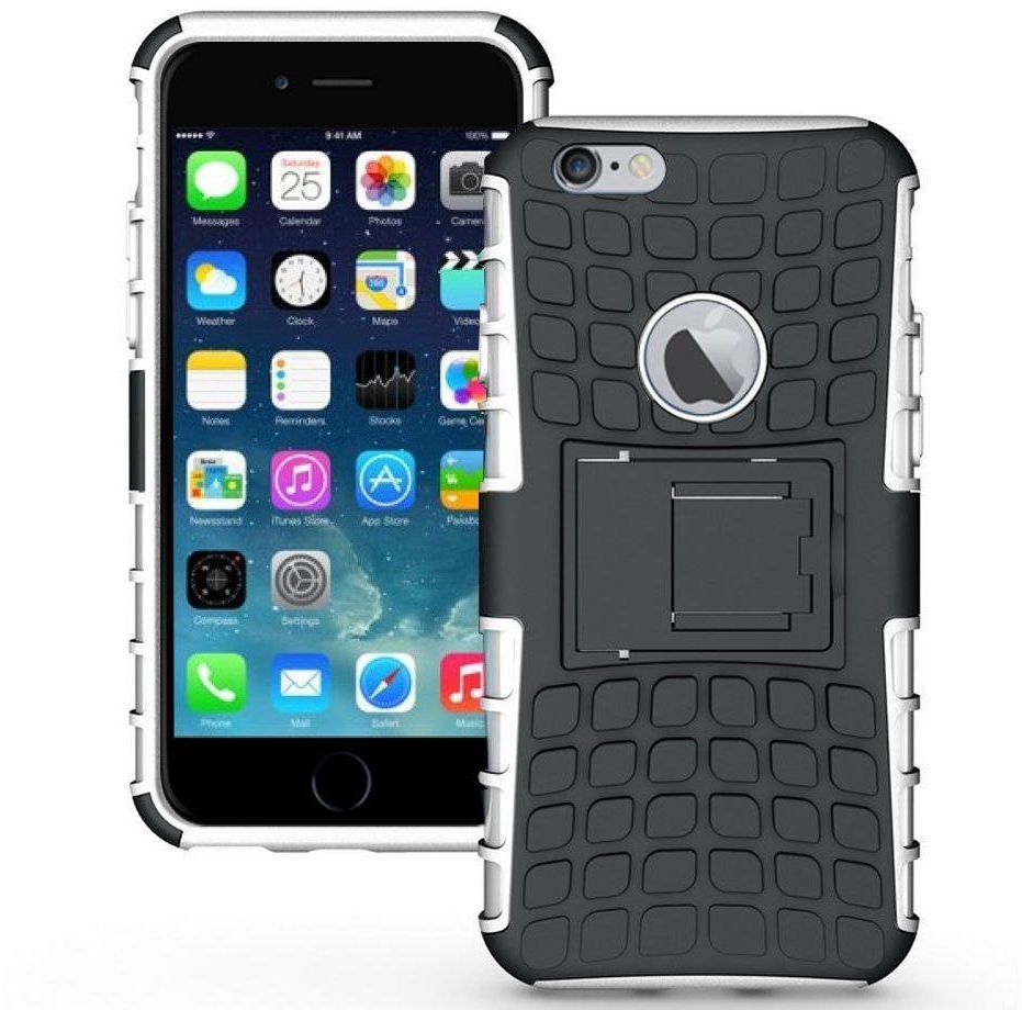 Rugged Armor Combo Defender Hybrid Case Cover Built-in Kickstand for iPhone 6 plus 5.5 inch White