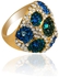 Beautiful Round Shape Designed Yellow Gold Plated Ring With Blue Colored Crystals [ANT141RI]