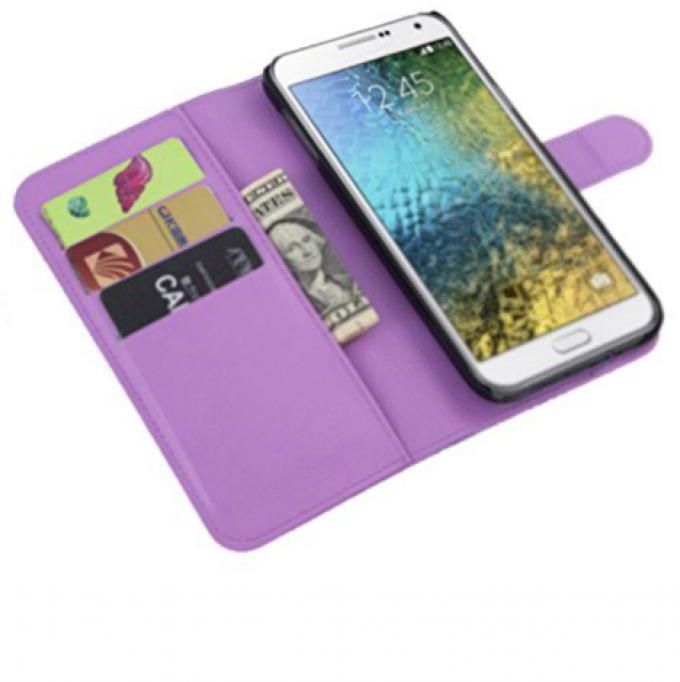 Elite PU Leather Flip Wallet Cover for Samsung Galaxy E7 - Purple