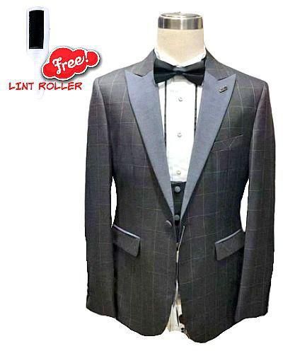 Grey Check Custom Tuxedo Men's Suit + Lint Roller- 3 Piece